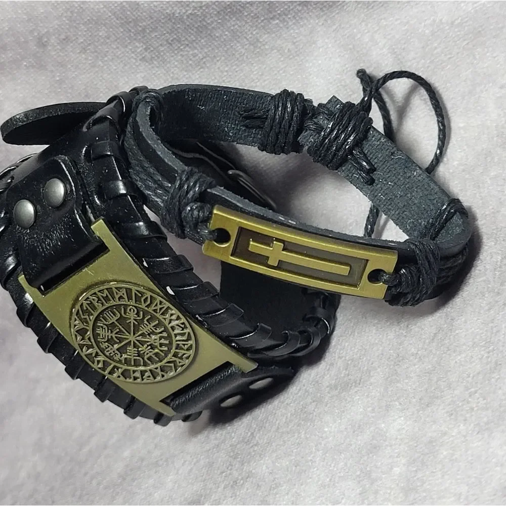 Black Genuine Leather and Dualtone Adjustable Bracelets - Picture 4 of 16